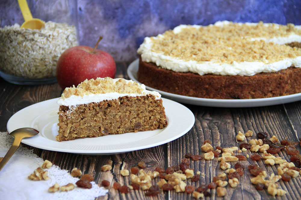 Tarta de calabaza y manzana con copos de avena