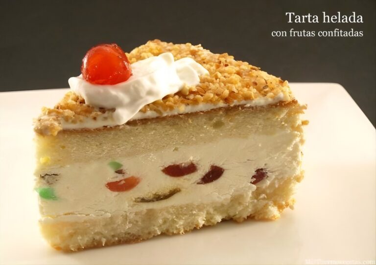 Tarta helada con frutas confitadas