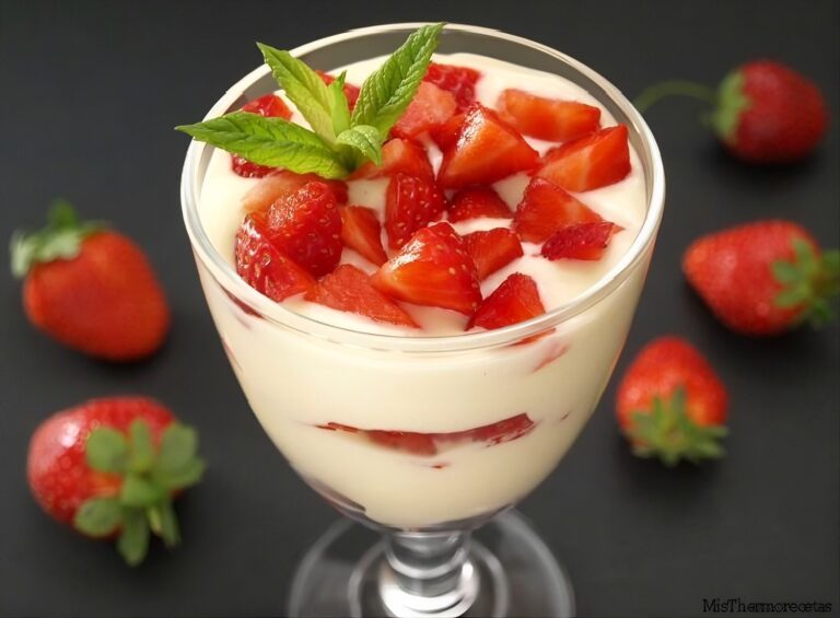 Copa de fresas y crema de limón y vainilla