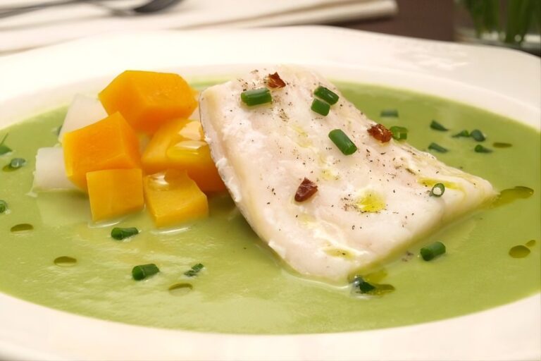Bacalao al vapor sobre crema de guisantes y calabaza 7 Bacalao al vapor sobre crema de guisantes y calabaza