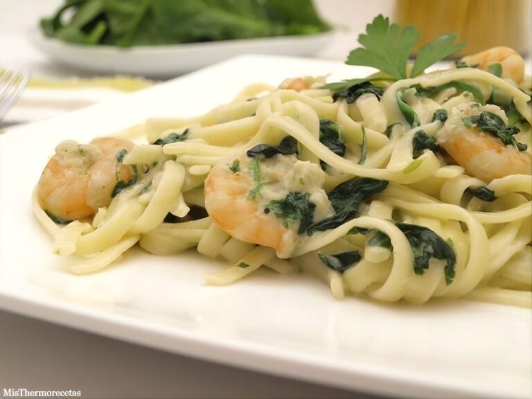 Tallarines con espinacas y langostinos 2 Tallarines con espinacas y langostinos