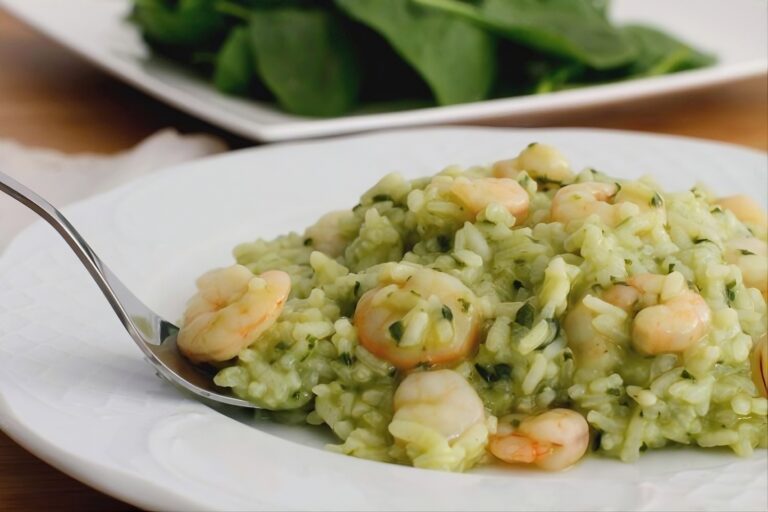 Risotto de espinacas y gambas