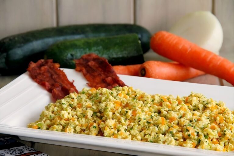 Revuelto de verduras con beicon crujiente, para dos