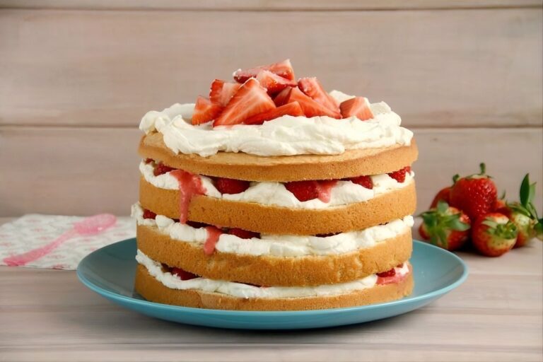 Layer cake de nata, fresas y frambuesas