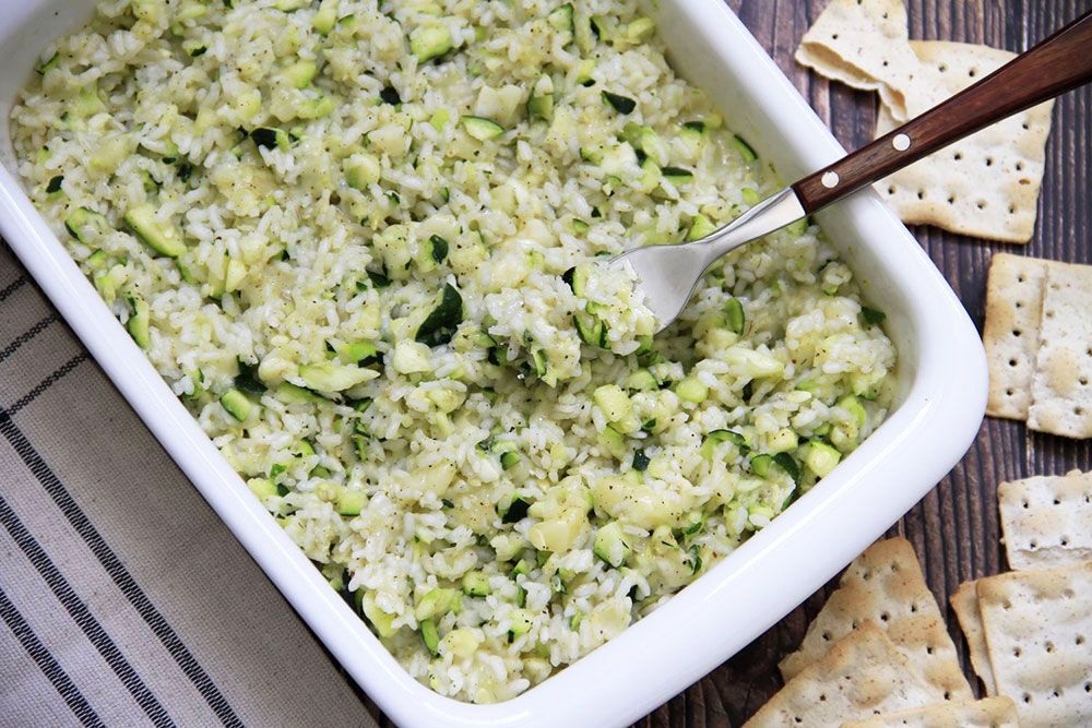 Arroz con calabacín y queso manchego, al horno