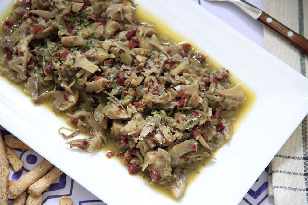 Setas de cardo con jamón