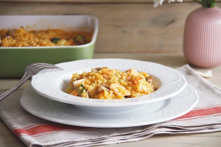 Arroz cremoso de gambones, salmón y verduras 22 Arroz cremoso de gambones, salmón y verduras