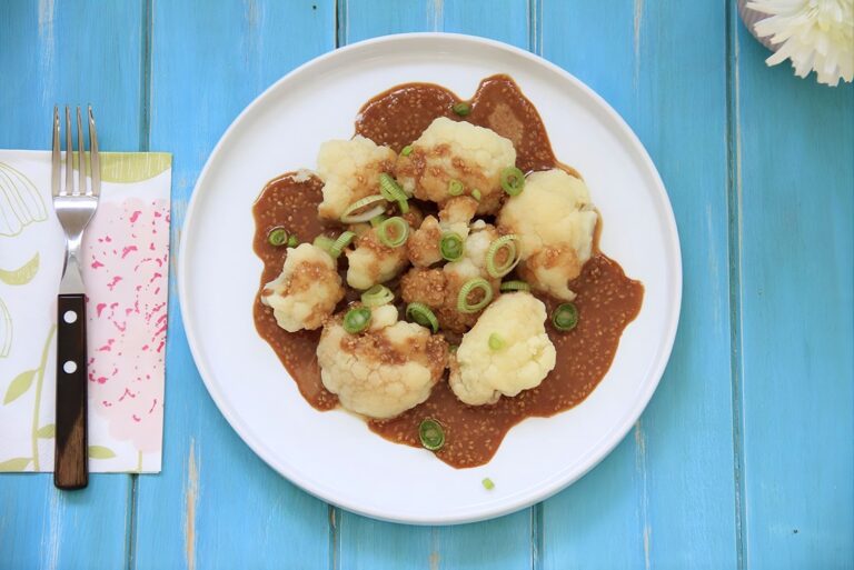 Coliflor al vapor con salsa de cacahuetes 1 Coliflor al vapor con salsa de cacahuetes