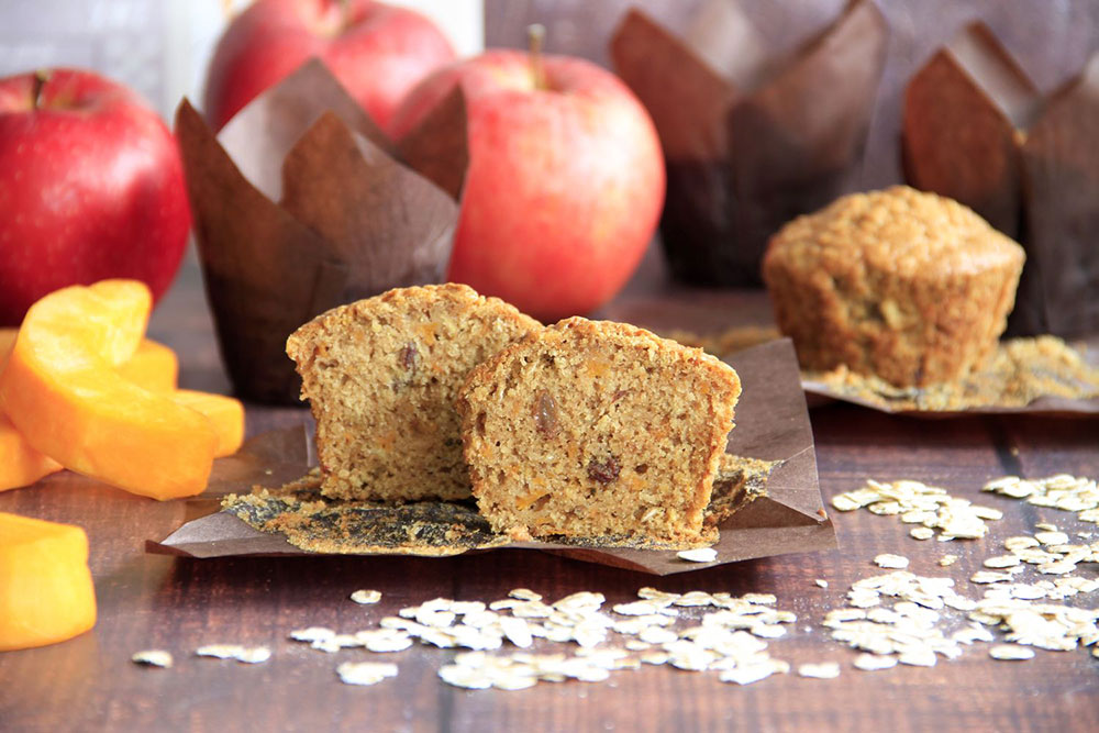 Muffins de calabaza y manzana con copos de avena