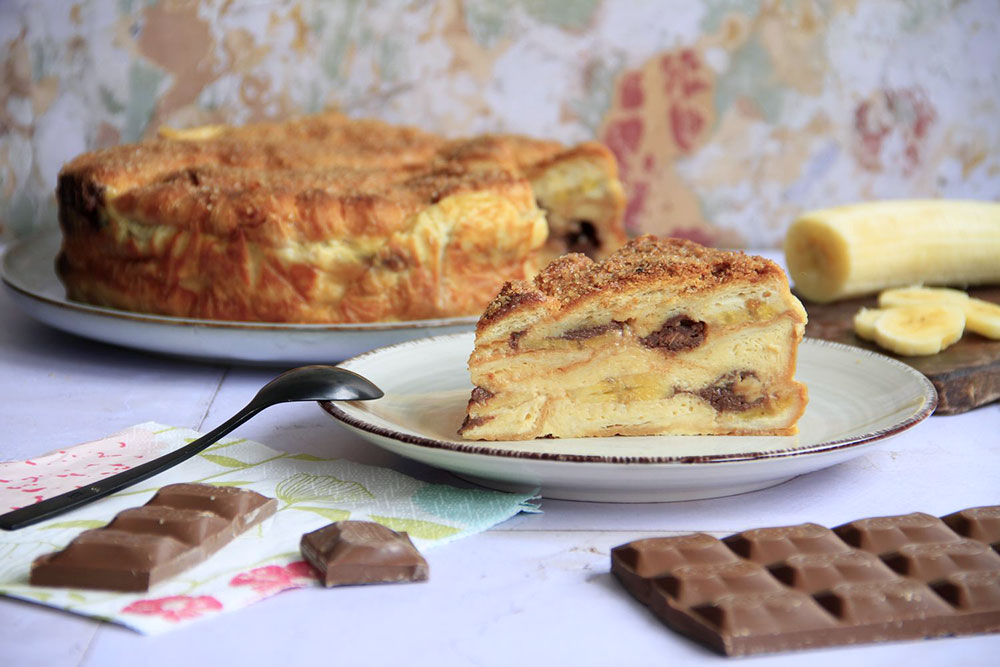 Pudin con plátano y chocolate