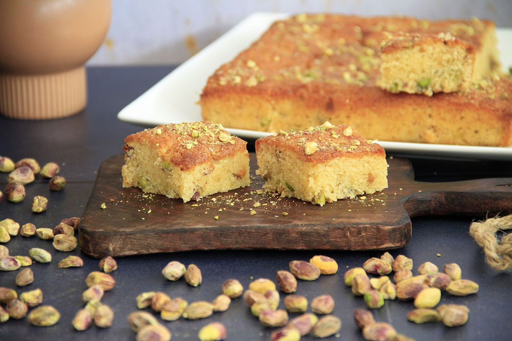 Brownies de chocolate blanco y pistachos