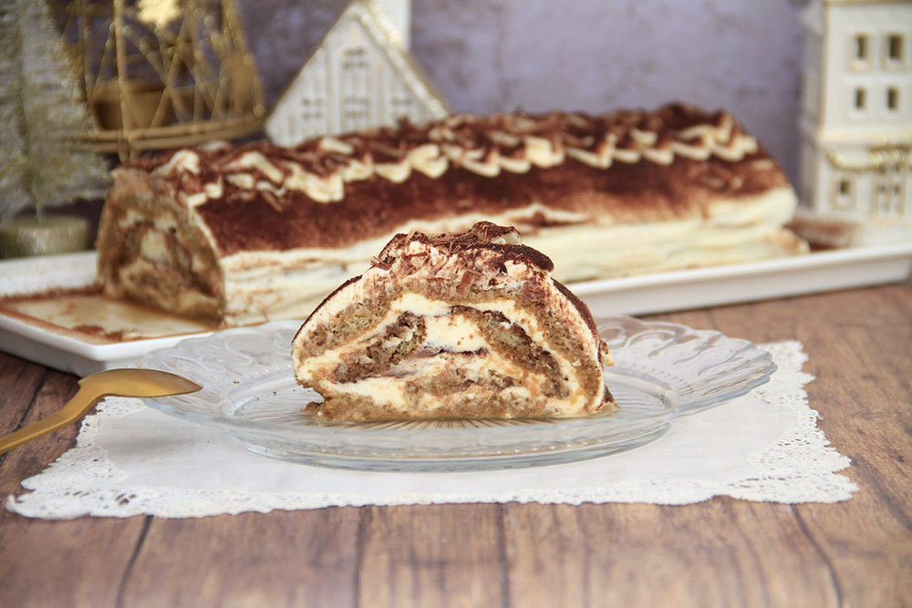 Brazo de gitano de tiramisú, sin horno